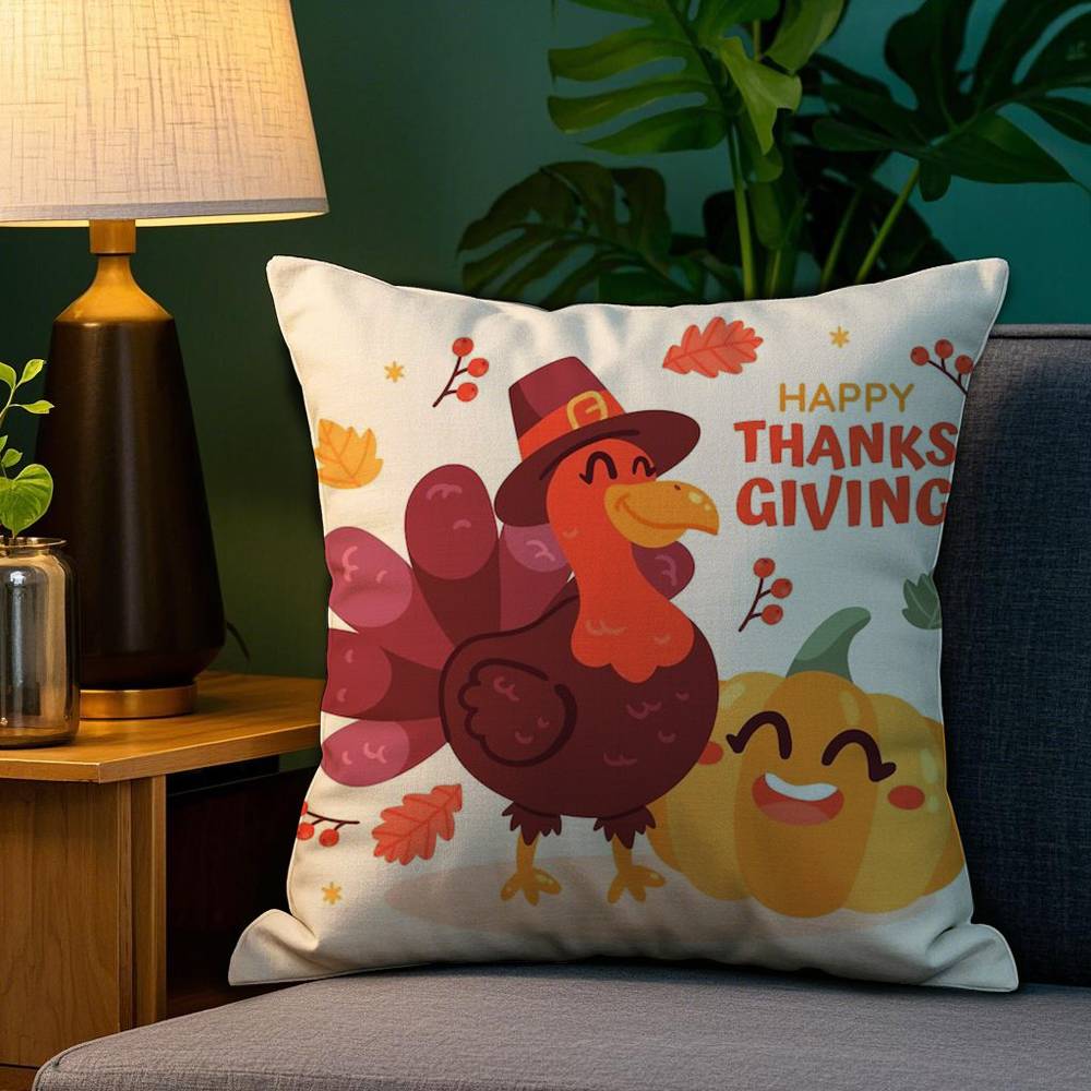 Thankful Festival Turkey Pillow Case Plush Fabric Soft Double Sided Print Sofa Cushion Cover Throw Pillow Covers