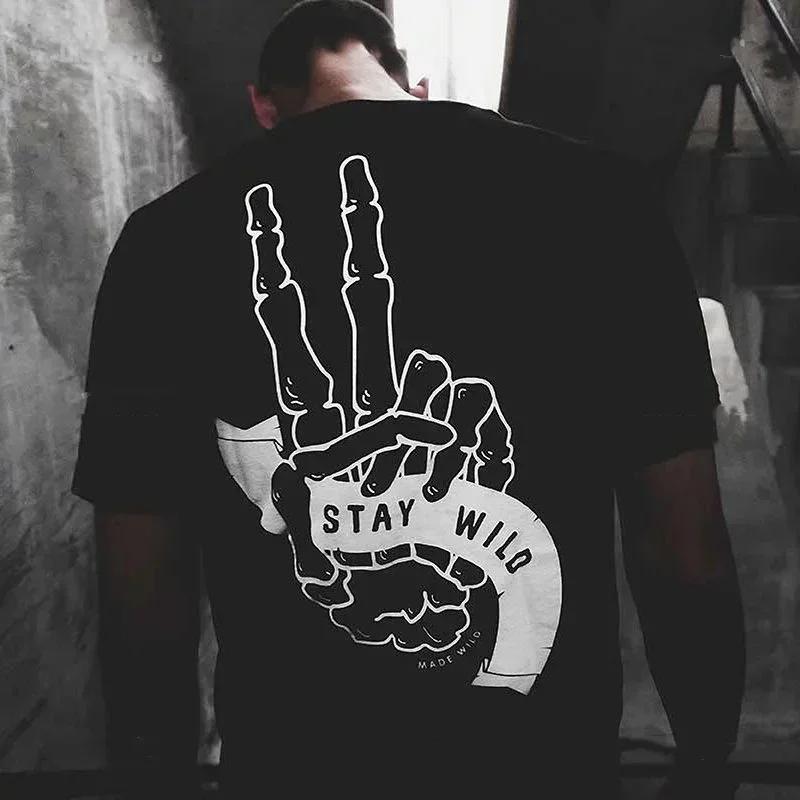 Gothic Harajuku Biker Skull Graphic Tshirts Men Fashion Trend Short Sleev Tops Dark Punk Skulls Retro T Shirt Male Oversized Tee