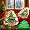 Holiday Party Supplies Tableware Set with Santa and Tree Paper Plates, Cups Napkins Hanging Sign and Table Cover for Christmas Dinner Tables
