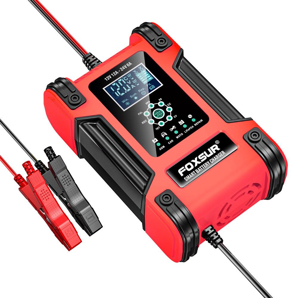 12A 7-Stage AGM & Lithium-Iron Battery Charger for 12V/24V Motorcycles & Cars