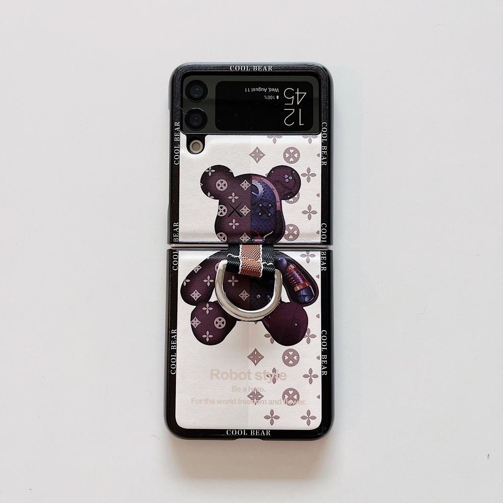 Suitable for Samsung ZFlip45G Version Leather Fingerprint Ring Mobile Phone Case Violent Bear Folding Screen Anti Fall Protection Case Anti Slip
