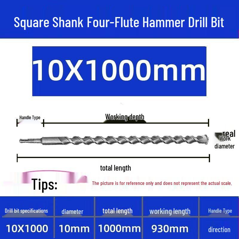 Extended Electric Hammer Drill Bit, Square & Round Shank, for Concrete Piercing - Available in 500mm to 2m Lengths
