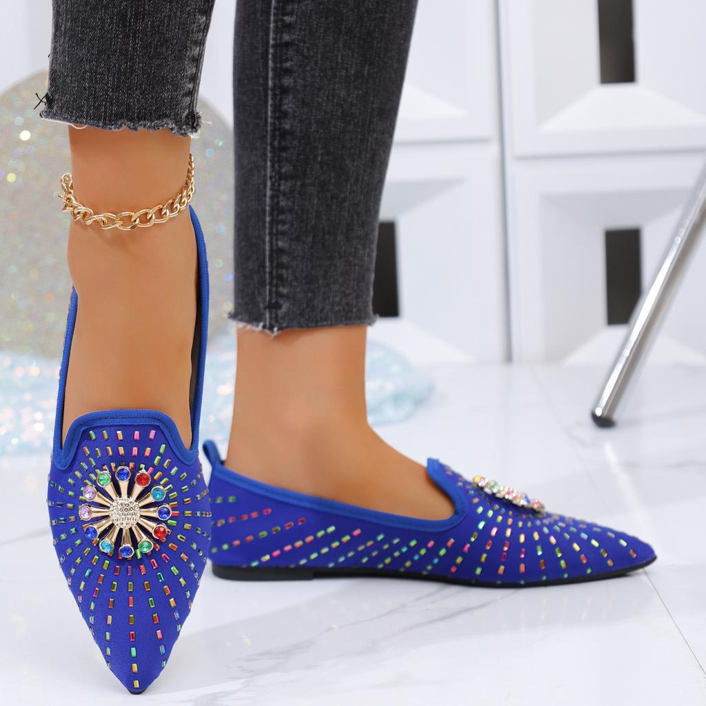 Modische Strasssteine Design Spitze Lässige Einzelne Schuhe für Damen Herbst Neu Flacher Mund Bequem Vielseitig Flache Schuhe