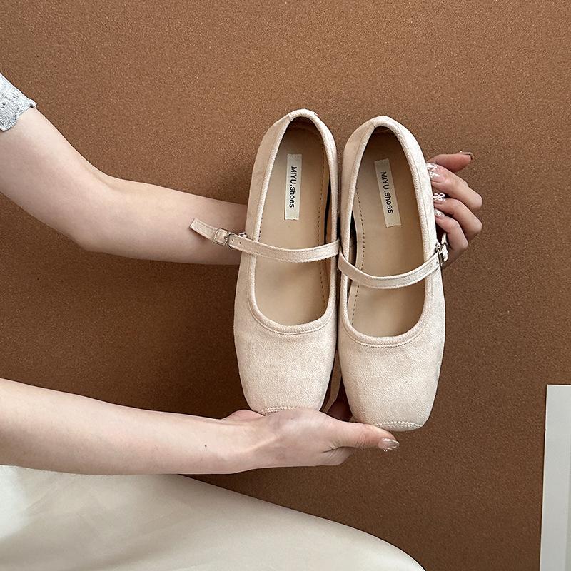 Retro Suede Square Head with Mary Jane Shoes, Summer Fashion Outer Wear Casual Versatile Inner Height Increase Doudou Single Shoes