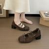 French Cross-strap Mary Jane Shoes Female Gentle Lady Thick Heel Square Head Light Mouth Bow Small Leather Shoes Retro Single Shoes