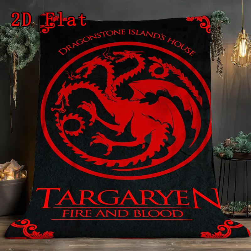 House Targaryen Dragon Print 2D Flat Pattern Flannel Blanket High Quality All Seasons Warmth and Comfort Perfect for Christmas Gifts.P260914511