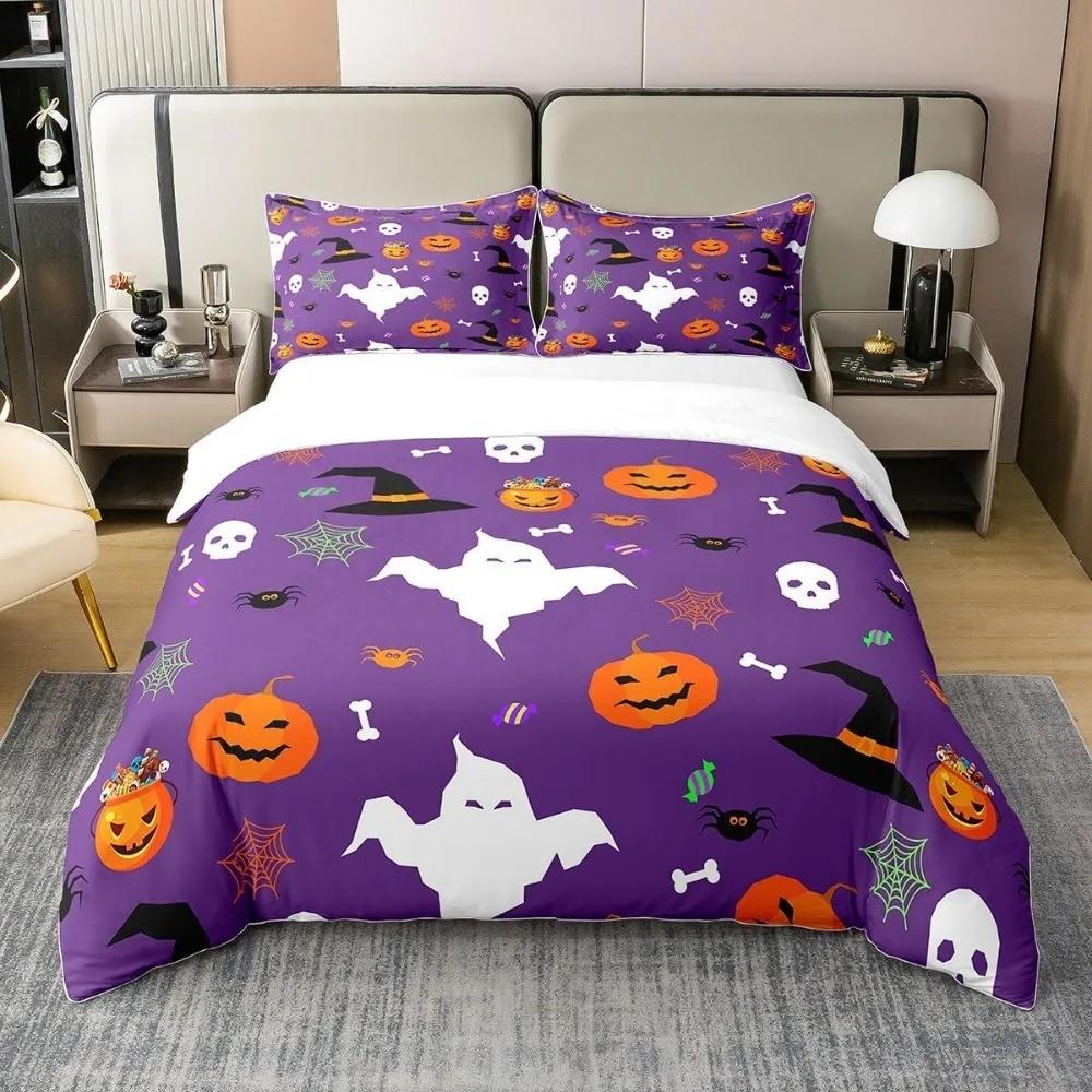 

Black Cat Duvet Cover Halloween Witch Hat Comforter Cover Gothic Spider Bedding Set for Children Child Teens Halloween Bed Set EU Twin(135x200cm)