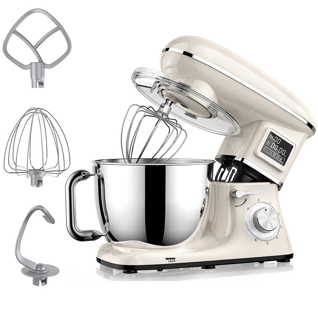 Stand Mixer Large Capacity Metal Mixer with 3 Types of Attachments Speed Adjustable KitchenAid Tabletop Mixer 6.2L Multi-Functional 3-in-1 6-Speed