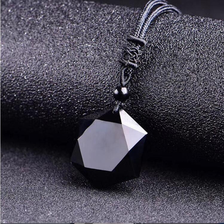 ZRM Fashion Black Obsidian Pendant Necklace Obsidian Star Pendant Lucky Love Crystal Jewelry With Free Rope Drop Shipping