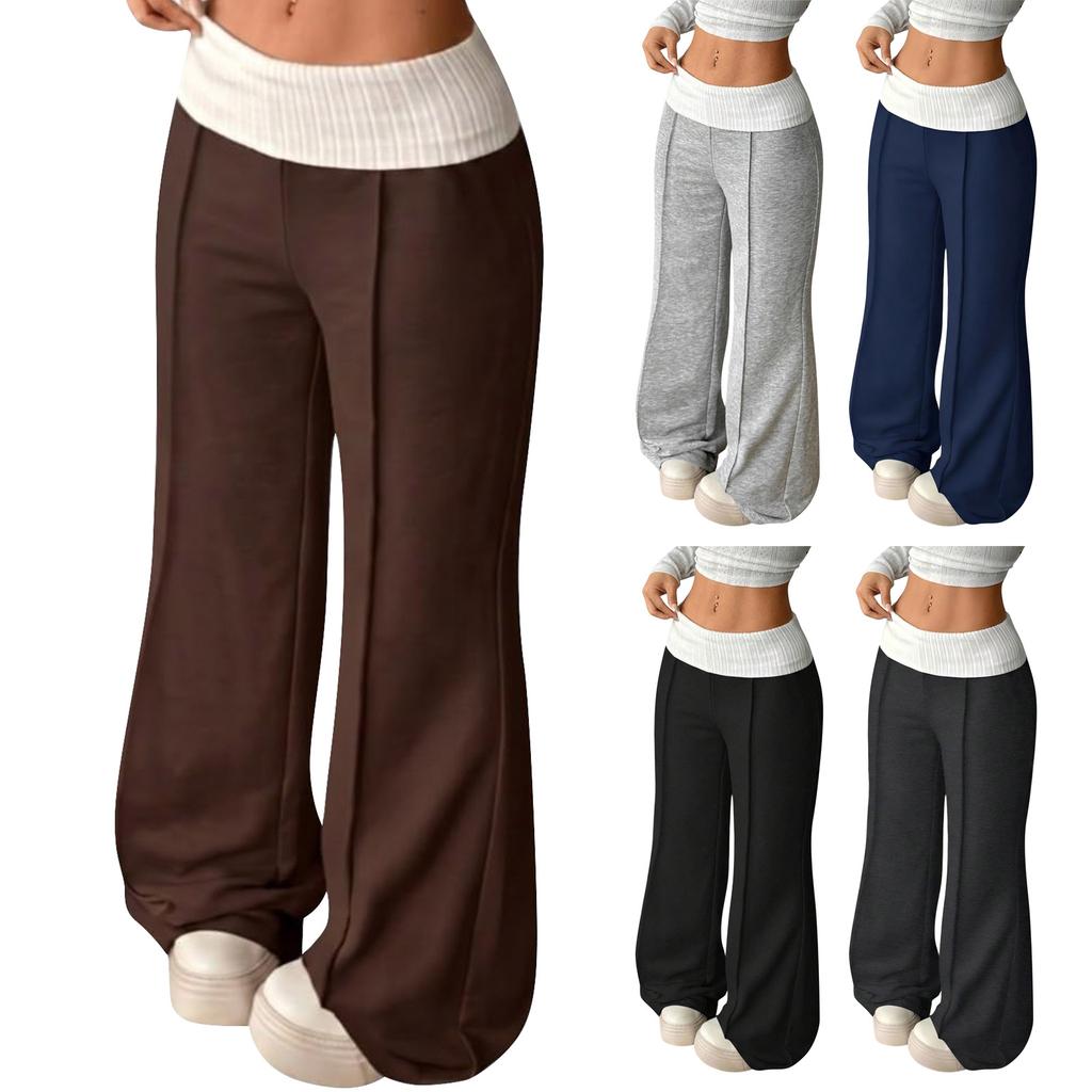Women's High Waist Wide Leg Sweatpants Casual Loose Fit with Patchwork