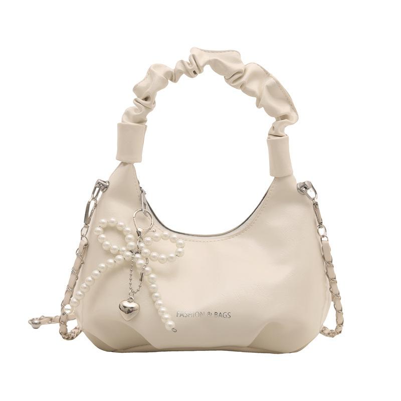 2025 New Fashion Temperament Single Shoulder Bow Messenger Bag Simple Trend Chain Pleated Bag Women's High Sense