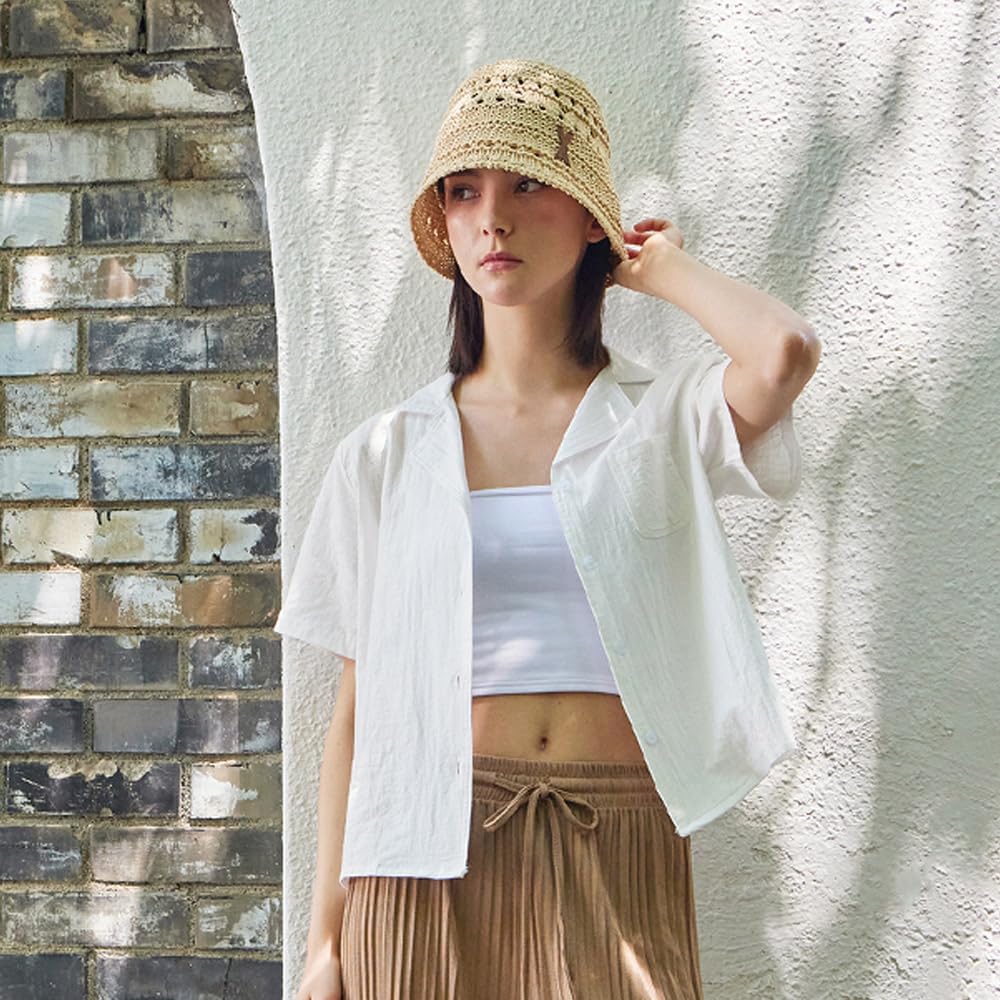 Sombrero de pescador de punto suave VA Patch Beige