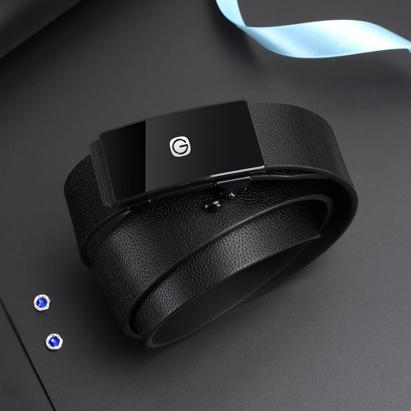 

Men s Genuine Leather Belt with Automatic Inward Buckle - Casual, Toothless Design - Fashionable and Versatile Style 125 cm