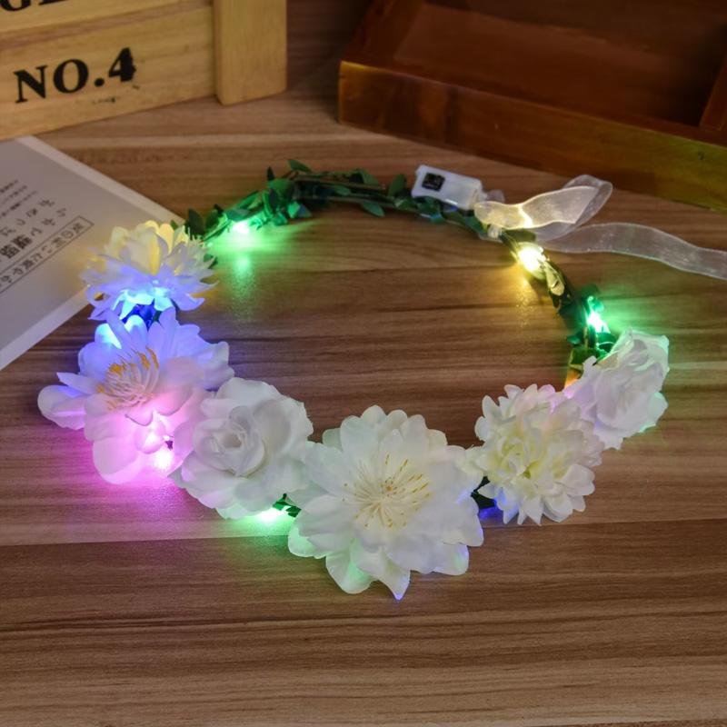 1PC Flower Headband Led Lights Hair Hoop Double-Sided Silk Floral Crown for Women Hair Headband Glowing Garland Light Up