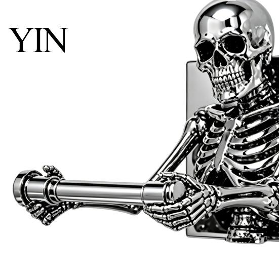 Spooky Restroom Wall Art Skeleton Toilet Paper Holder, Mount Skull Tissue Gothic Bathroom Decor Roll Organizer Stand, Halloween Decoration for