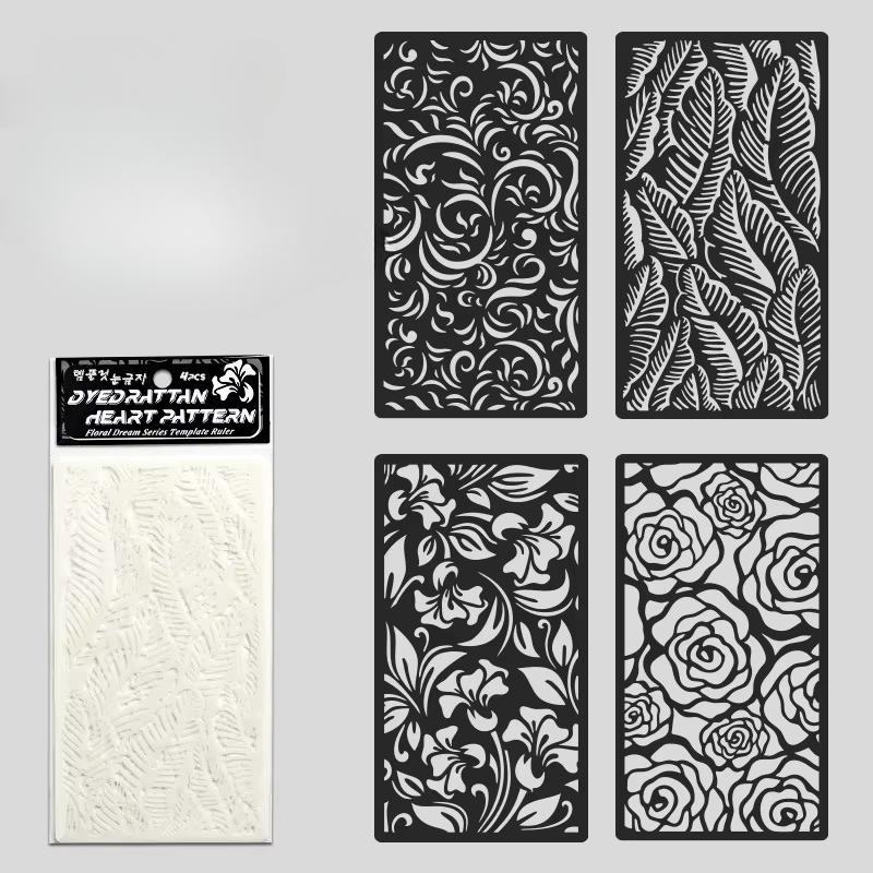 

4 шт./набор Эстетический трафарет DIY Декор Скрапбук Настенные трафареты для рисования Полый Цветок Лист Полосатый Пластиковый трафарет