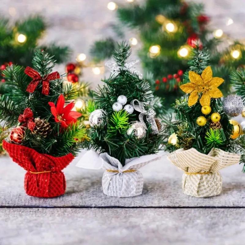 1-10PCS Mini Christmas Tree 20cm Desktop Decor with Gift Box Creative Holiday Ornament for Kids Room Office Party Decoration