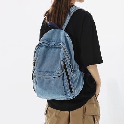 Washed Denim Canvas Schoolbag Female High School College Student Backpack Lazy Style Fashion Simple Travel Backpack