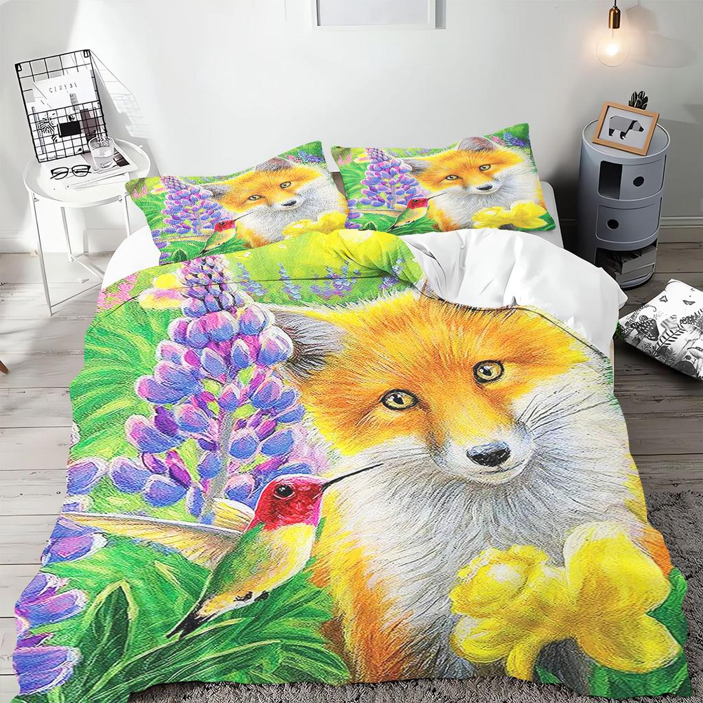 Anime Desene Animate Animal Vulpe Husă de Plapumă Lenjerie de Pat Față de Pernă Imprimat Set Copii și Adulți Mărime Queen Imprimare Reactivă Plapumă