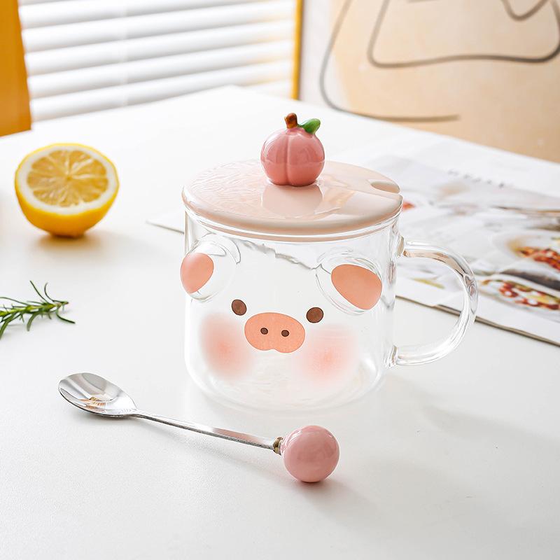 Creative Cute Cartoon Cute Pig Cute Dog High Borosilicate Glass Mug Cup Coffee Cup Water Cup Couple Breakfast Cup