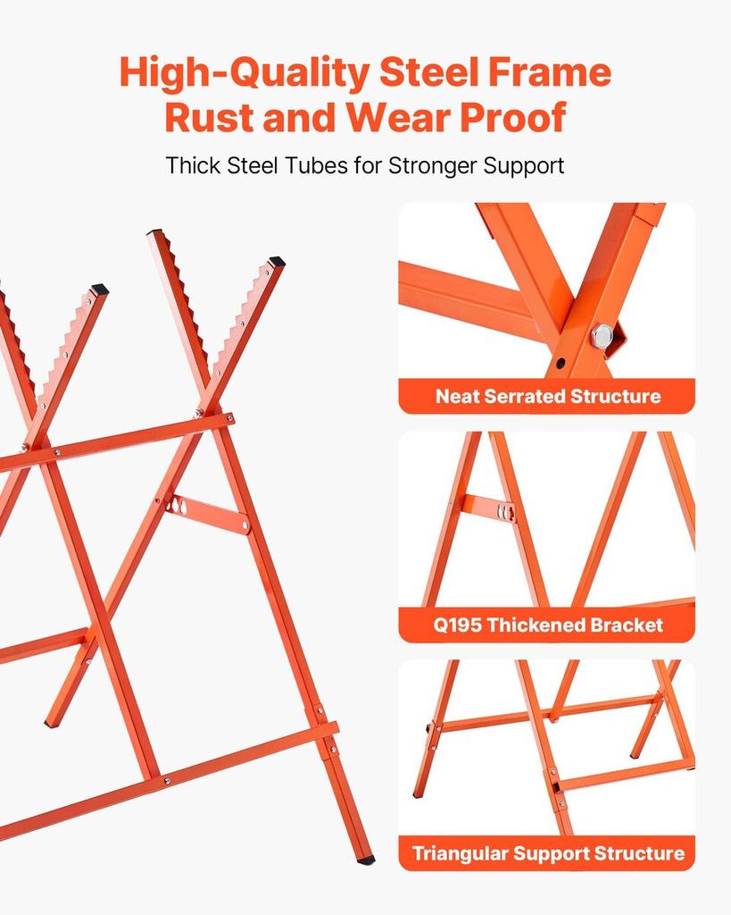 Saw Horses, 2 Pack Folding Work Horses, 117.9 kg Load Capacity Sawhorse with Heavy Duty Legs, Adjustable Height Saw Horse with Non-Slip Foot Pads, for