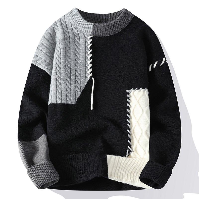Loose Fit Japanese Style Color Block Thick Knit Sweater Unisex
