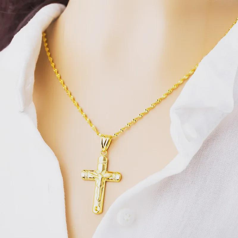 Vintage Gold Sand Cross Pendant Necklace for Men & Women - Copper Imitation Gold, Perfect for Couples, New Trendy Accessory