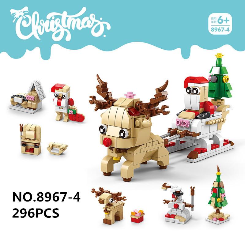 6-in-1 Weihnachts-Serie Bausteine Set Kreatives Winterdorf Haus Elch Zug Picknickwagen DIY Steine Spielzeug für Kinder Weihnachtsgeschenk