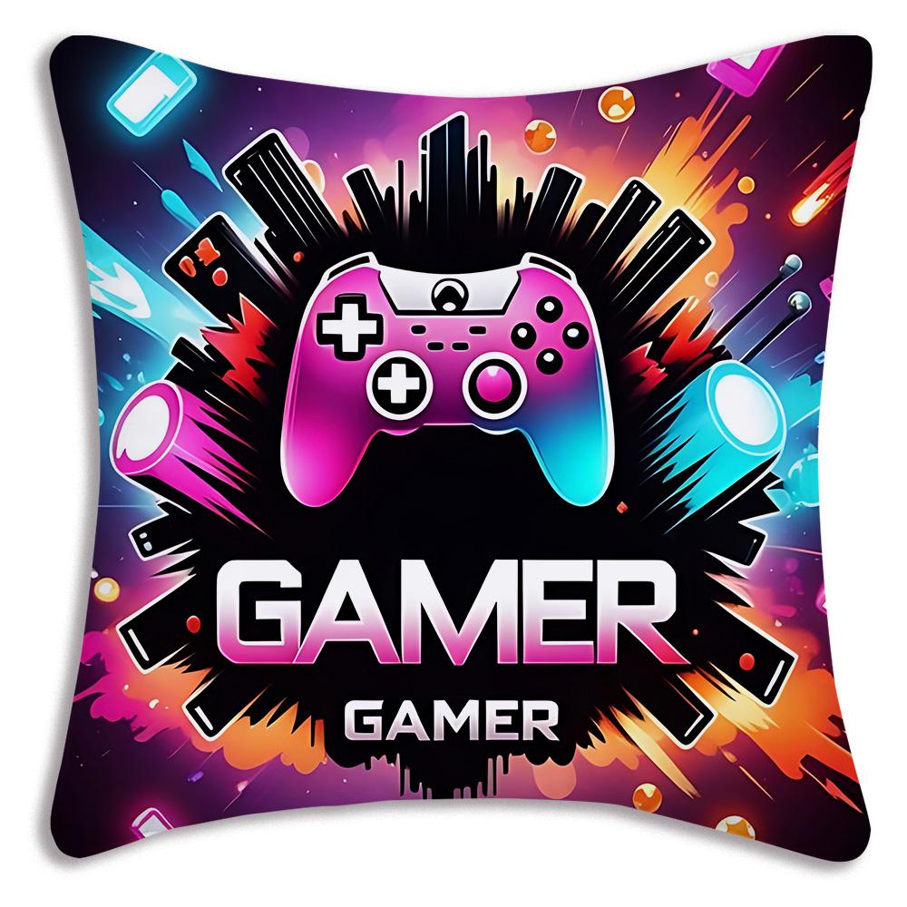 Hot Colorful Game Gamepad Pillow Covers Cartoon Sofa Decorative Home Double-Sided Printing Short Plush Cute Cushion Cover
