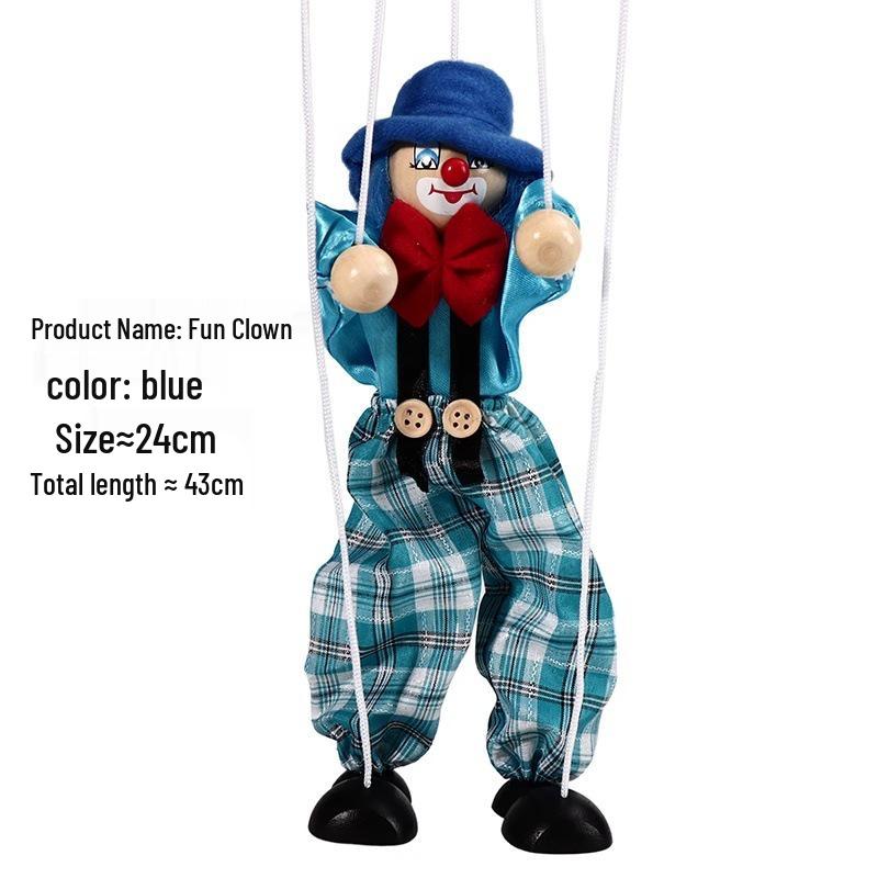 Colorful Handmade Wooden Clown String Puppet Toy for Parent-Child Interaction
