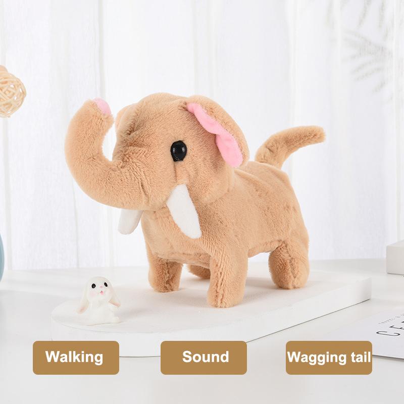 Cute Electric Plush Elephant Children's Simulation Walking Sound Effect Shaking Tail Electronic Pet Children's Plush Doll Gift