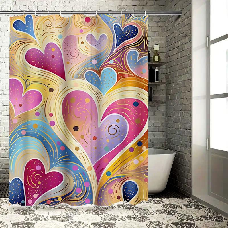 Abstract Multicolor Heart Shower Curtain - Waterproof, Mildew-Resistant, Machine Washable for Vibrant Bathroom Decor