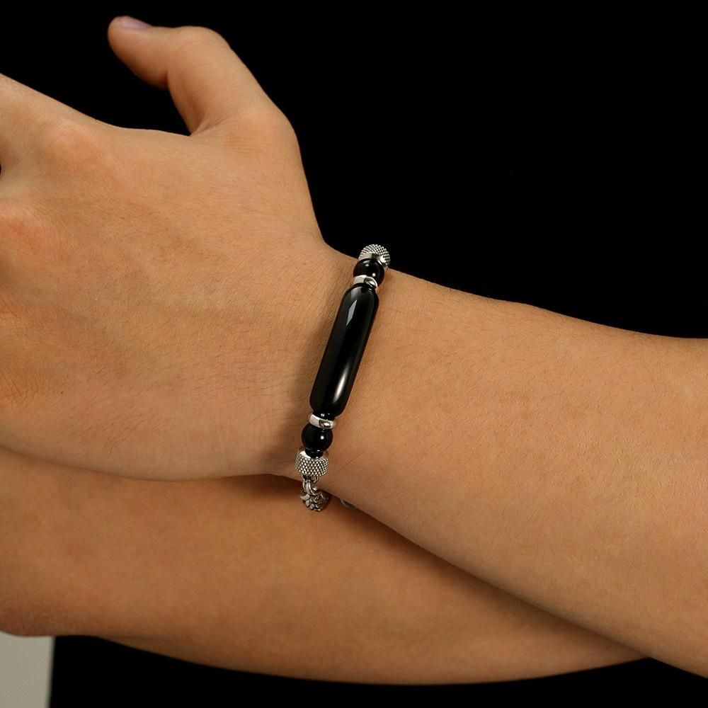 Fashion retro stainless steel chain splicing tiger's eye titanium steel men's bracelet