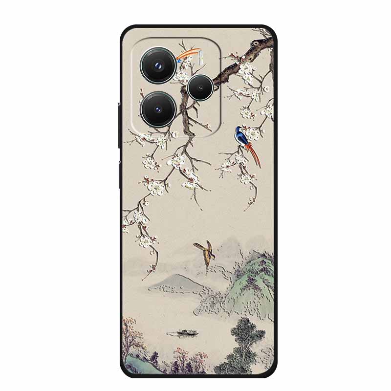 3D Emboss Case For Xiaomi Redmi Note 14 Phone Case Flowers Black Silicone Soft Back Cover Coque For Redmi Note 14 5G Global Case