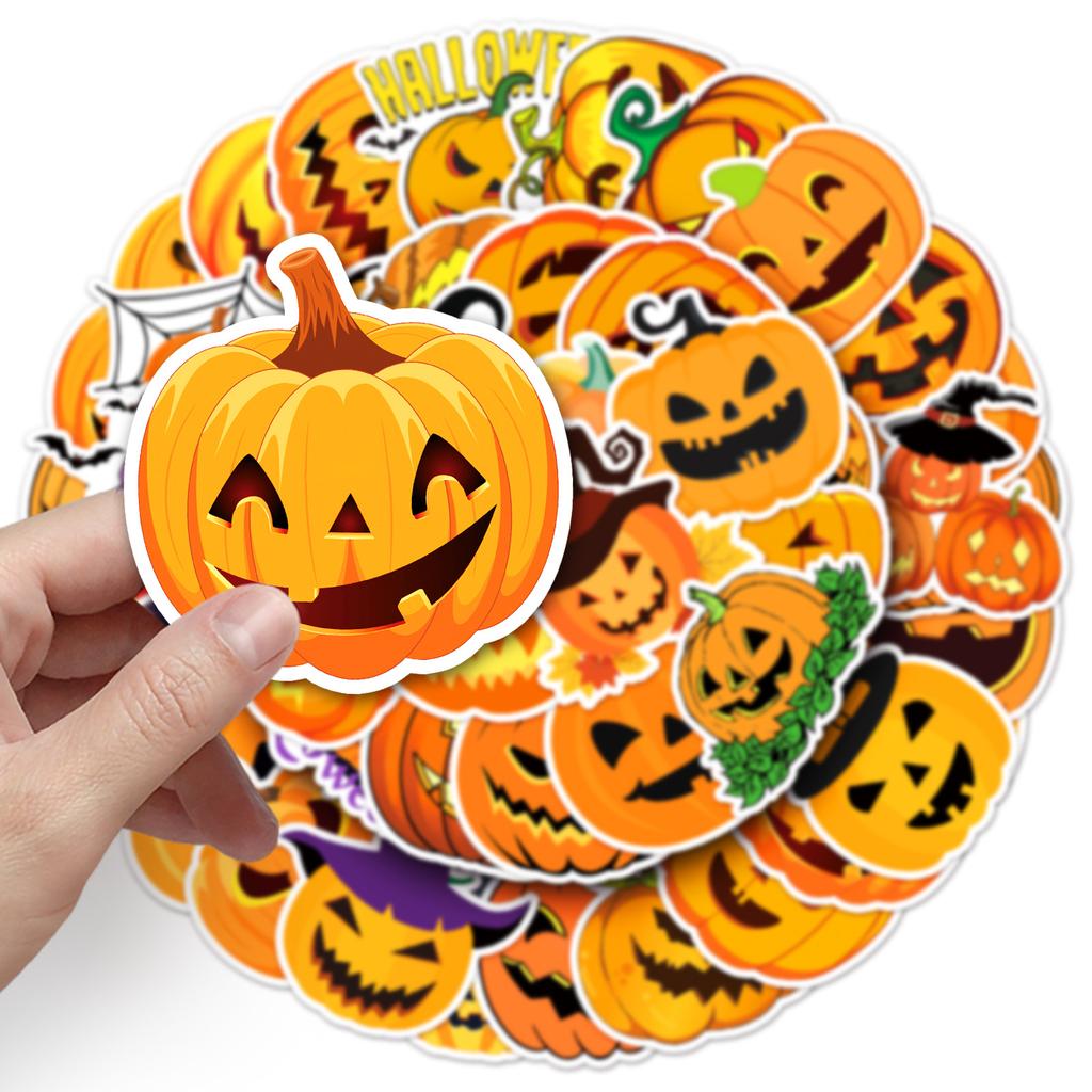 50Pcs Halloween Pumpkin Head Cool Graffiti Stickers Decorative Skateboard Water Cup Suitcase Phone Case Waterproof Decal Toys