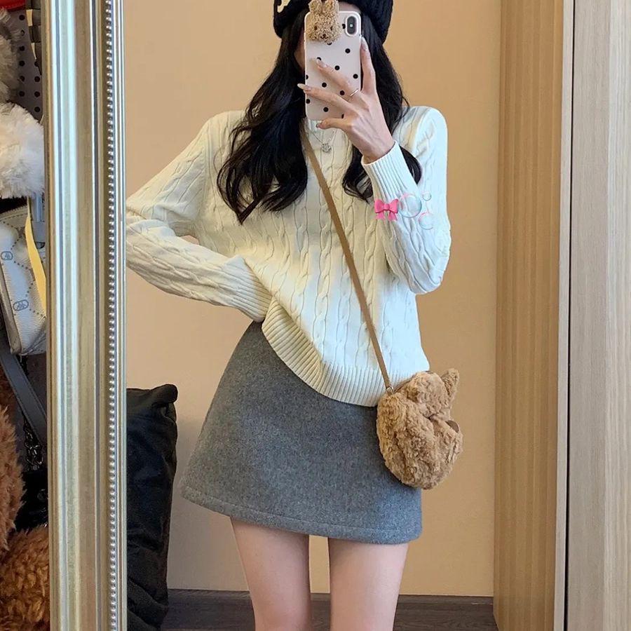 

2025 Gray Woolen Women s A-Line Mini Skirt: Elastic Waist, Slimming, Anti-Exposure Design for Autumn/Winter XS світло-сірий колір