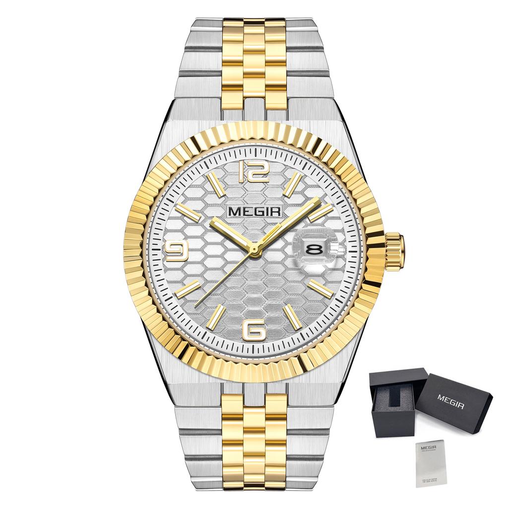 MEGIR Original Men Business Watches Stainless Steel Bracelet Quartz Wristwatch Waterproof Luminous Date Clock Reloj Hombre 1101