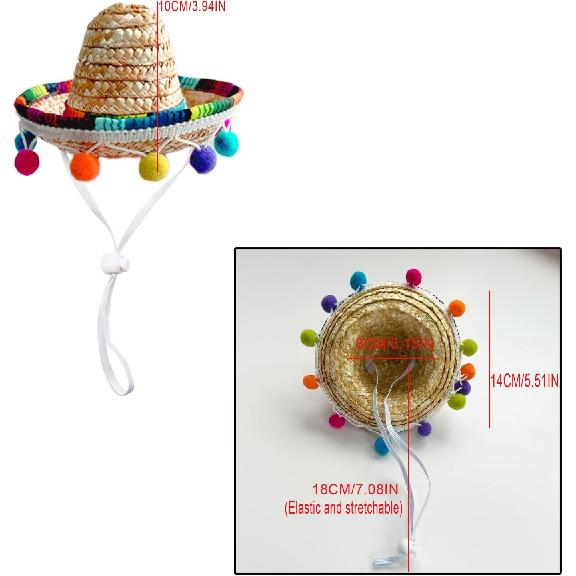 Cat Sombrero Cat Hats Bandana Scarf Rainbow Scarf Pet Straw Hat Cinco De Mayo Pet Hats Mini Sombrero Hat for Cat Puppy Small Dog