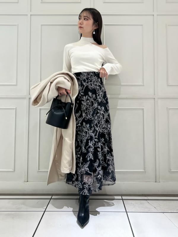 Snidel High Neck Knit Pullover SWNT245124 IVR Women's One-Shoulder