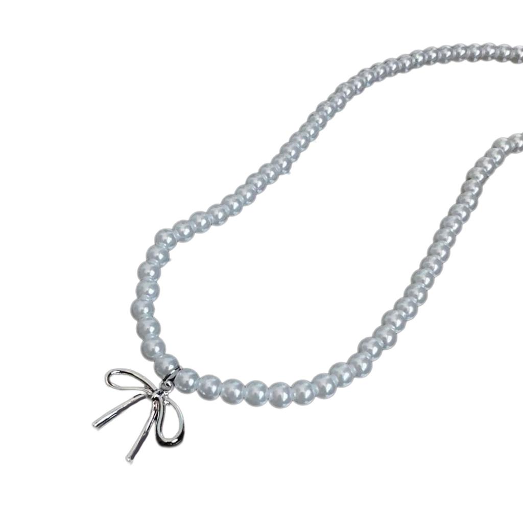 Sophisticated Pearl Necklace Accessory Delightful Necklace with Bowknot Pendant Beaded Chain for Collection Enthusiasts