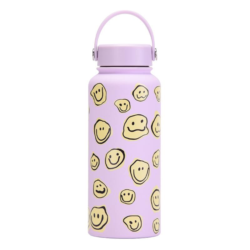 1L Thermos Cup Large Capacity Wide Mouth Portable Vacuum Sports Kettle Outdoor Printing Water Cup Female