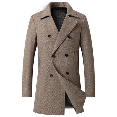 Men's Mid-Length Plaid Double-Breasted Wool Coat - European Size