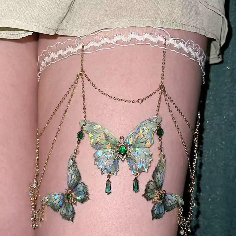 Lanț de Coapsă cu Ciucuri Fluture de Cristal de Vară Ajustabil Pentru Petrecere Bijuterie Accesoriu Lanț Metalic I3J1