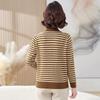Elegant Women's Striped Knit Sweater with Turn-Down Collar - Versatile Fall Fashion for Moms