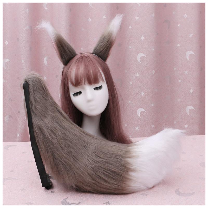 Animal Fox Furry Ear Headband Tail Furry Cosplay Lolita Cute Cat Ears Hairpin Tail Props