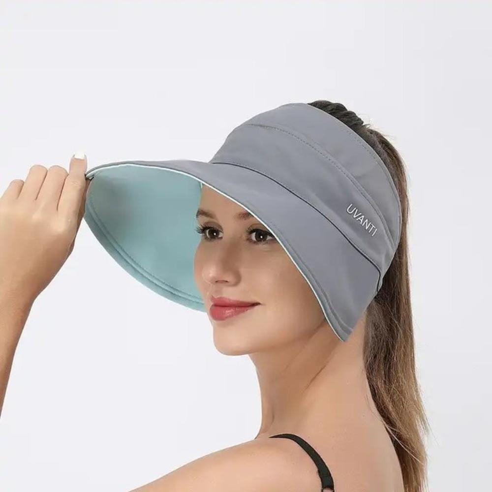 Chapéu Viseira de Seda Gelada para Rabo de Cavalo Alto Chapéu de Sol Dupla Face Dobrável Viseira Aberta Streetwear