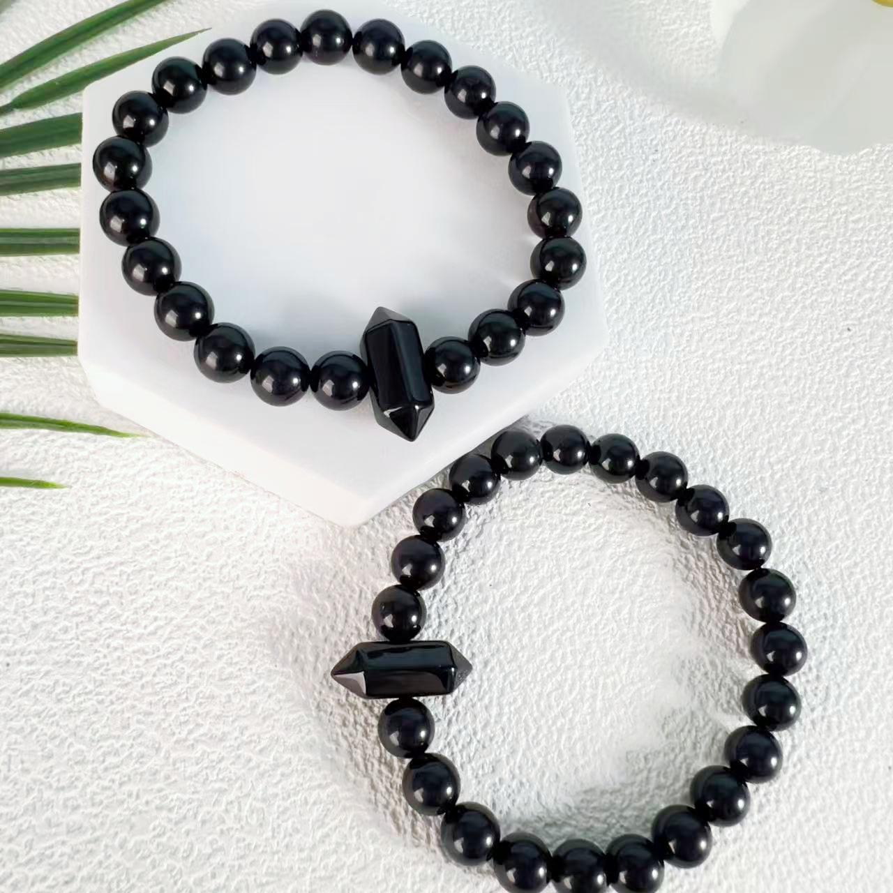 

Amethyst Stone Bracelet with Hexagonal Crystal and Elastic Cord Beads 8mm Bracelet