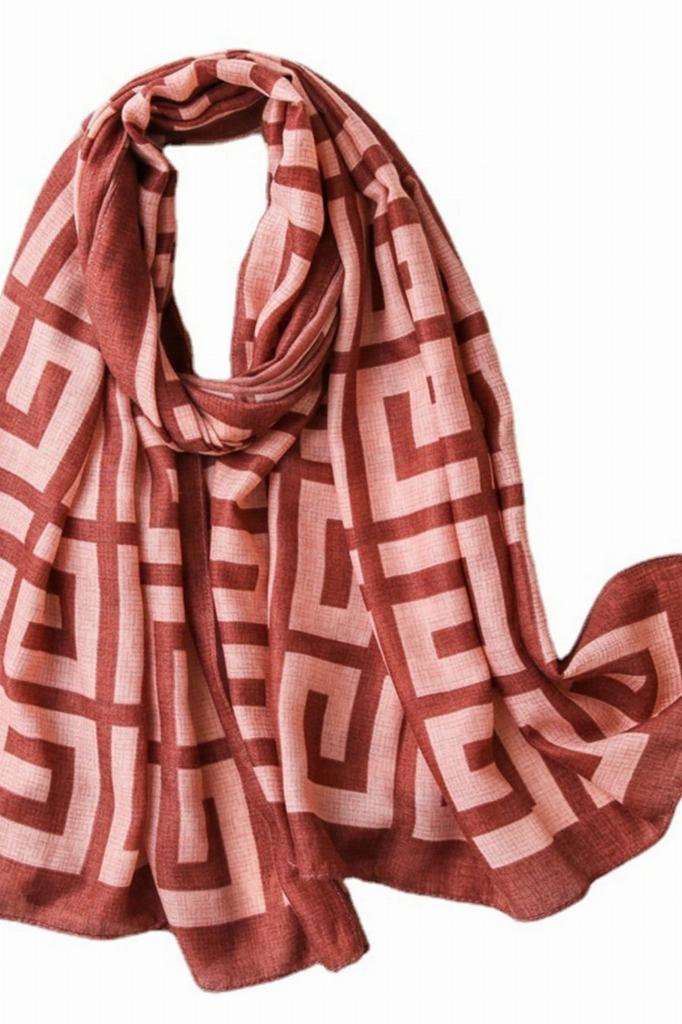 Shawl 180x85cm Fashion Vector Made of Viscose In Dark Pink Color