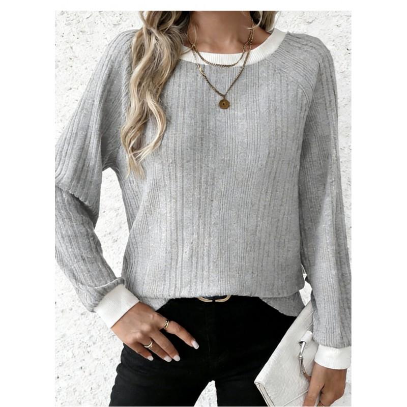 Womens Knit Sweater Round Neck Loose Fit Long Sleeve Pullover Slim Solid Color Fall Winter Top
