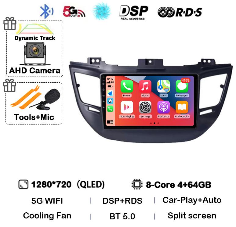 Android 14 Carplay Auto For Hyundai Tucson IX35 3 2015 2016 2017 2018 DSP 2Din Car Radio Multimedia Player GPS 4G+WIFI Stereo BT